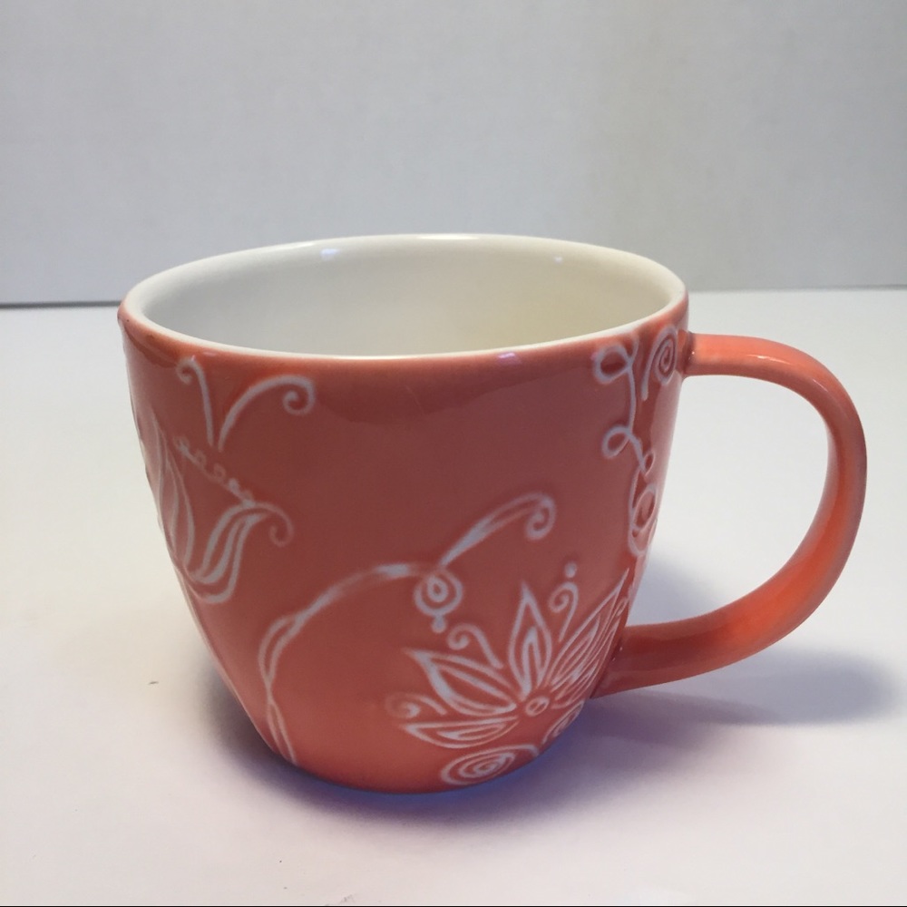 Starbucks Coffee Cup Mug Orange White Flowers 12oz